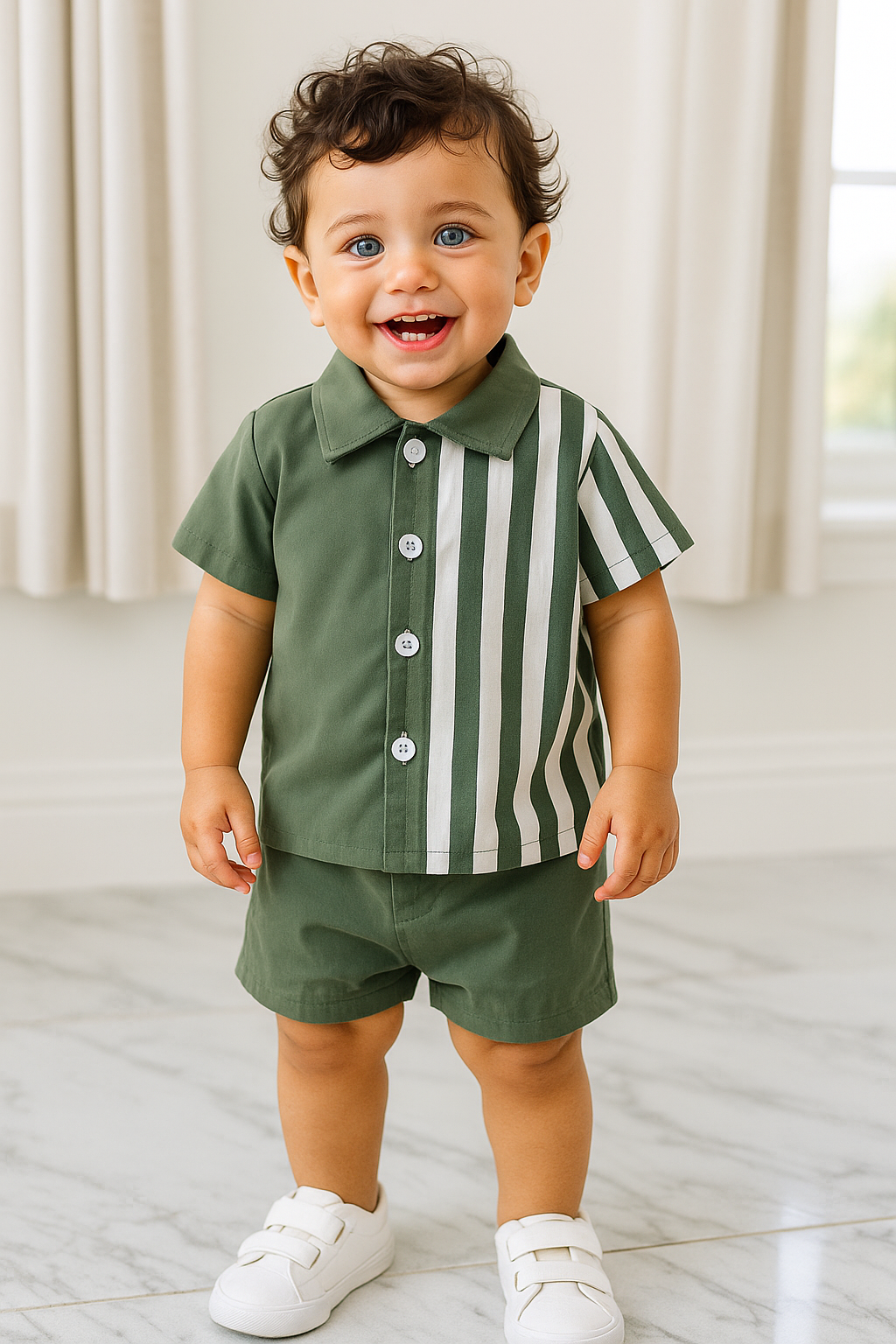 Charming 2-Piece Summer Set for Baby Boys – Short-Sleeve Spliced Shirt & Matching Shorts for Cool, Comfy, and Stylish Warm-Weather Wear