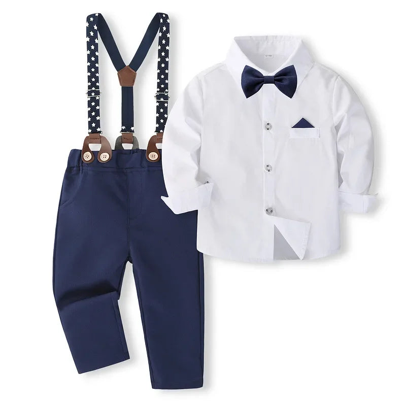 4-Piece Anniversary Outfit Set for Boys, Ages 1-5, Solid Color Spring/Autumn Boutique Clothing, Toddler Cotton Birthday Suit