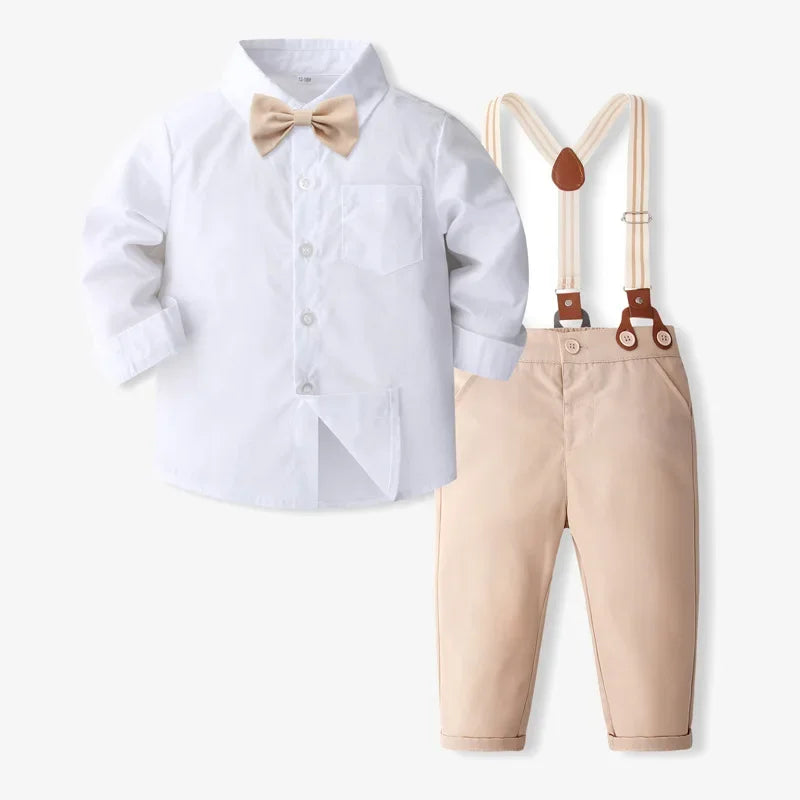 4-Piece Anniversary Outfit Set for Boys, Ages 1-5, Solid Color Spring/Autumn Boutique Clothing, Toddler Cotton Birthday Suit