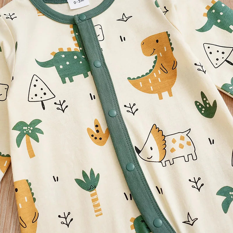 Tiny2Toddler Dinosaur Print Baby Romper – Long Sleeve Jumpsuit