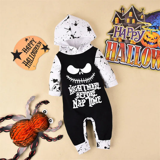 Halloween Baby Clothes Newborn Infant Babe Girl Boy Romper Long-Sleeve Hoodies Cotton Letter Print Nighmare Jumpsuit