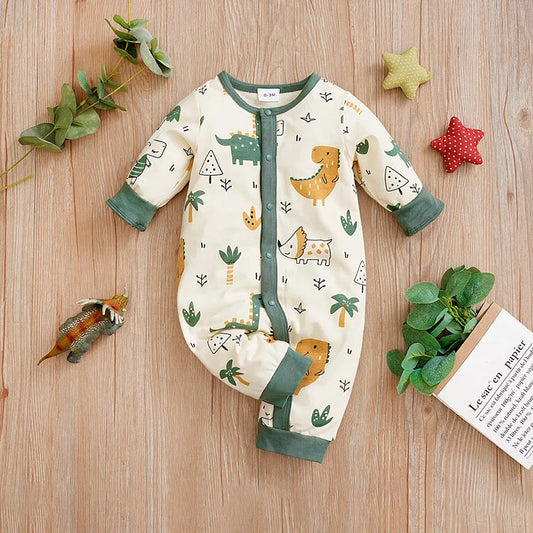 Tiny2Toddler Dinosaur Print Baby Romper – Long Sleeve Jumpsuit