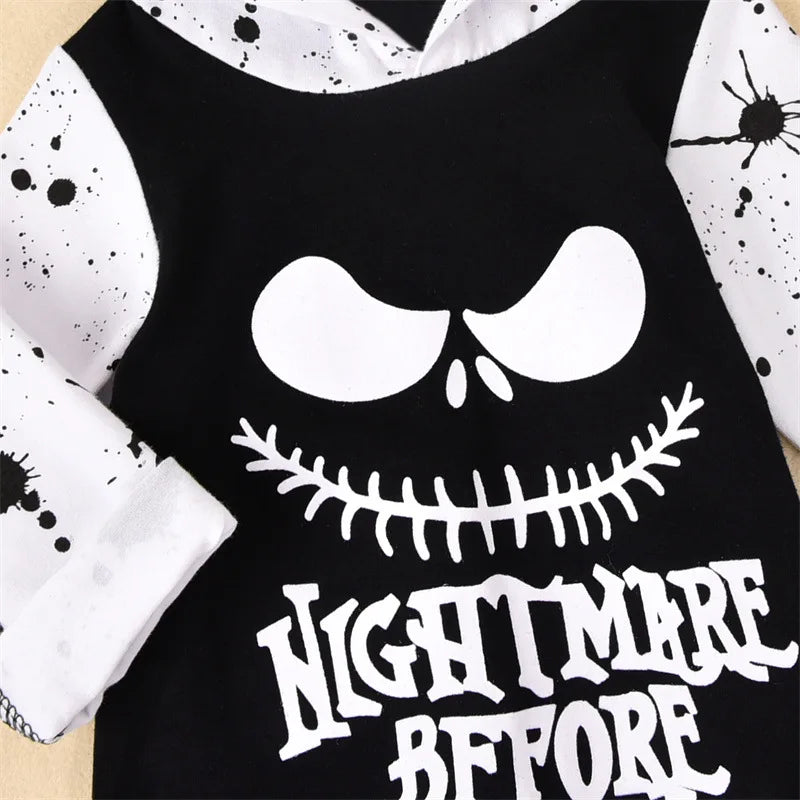 Halloween Baby Clothes Newborn Infant Babe Girl Boy Romper Long-Sleeve Hoodies Cotton Letter Print Nighmare Jumpsuit