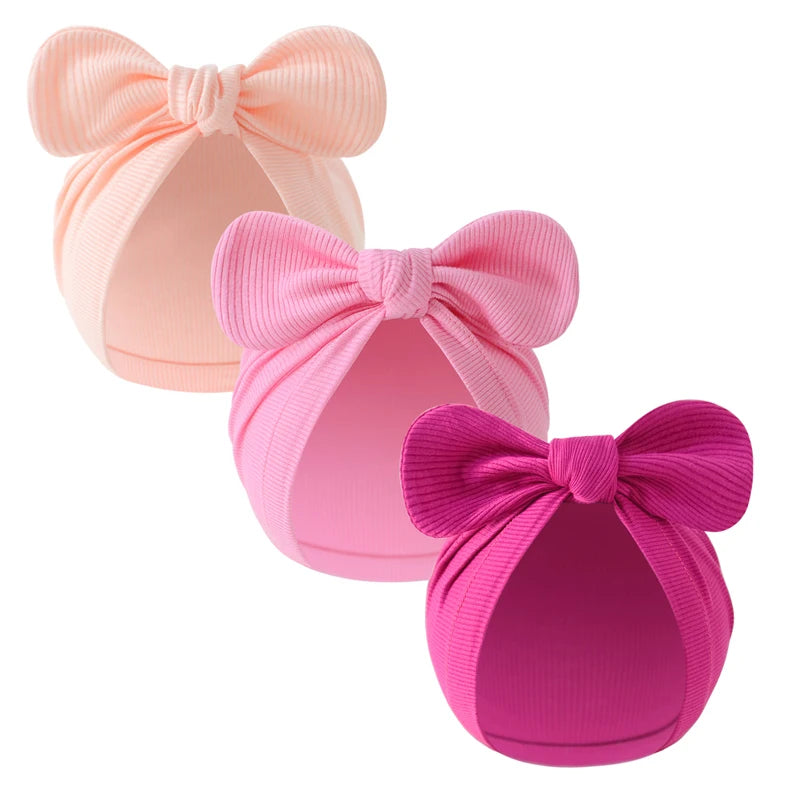 3-Piece Cotton Newborn Cap Set | Infant Turban, Bow Beanie, & Bonnet for Boys & Girls (0-18M)