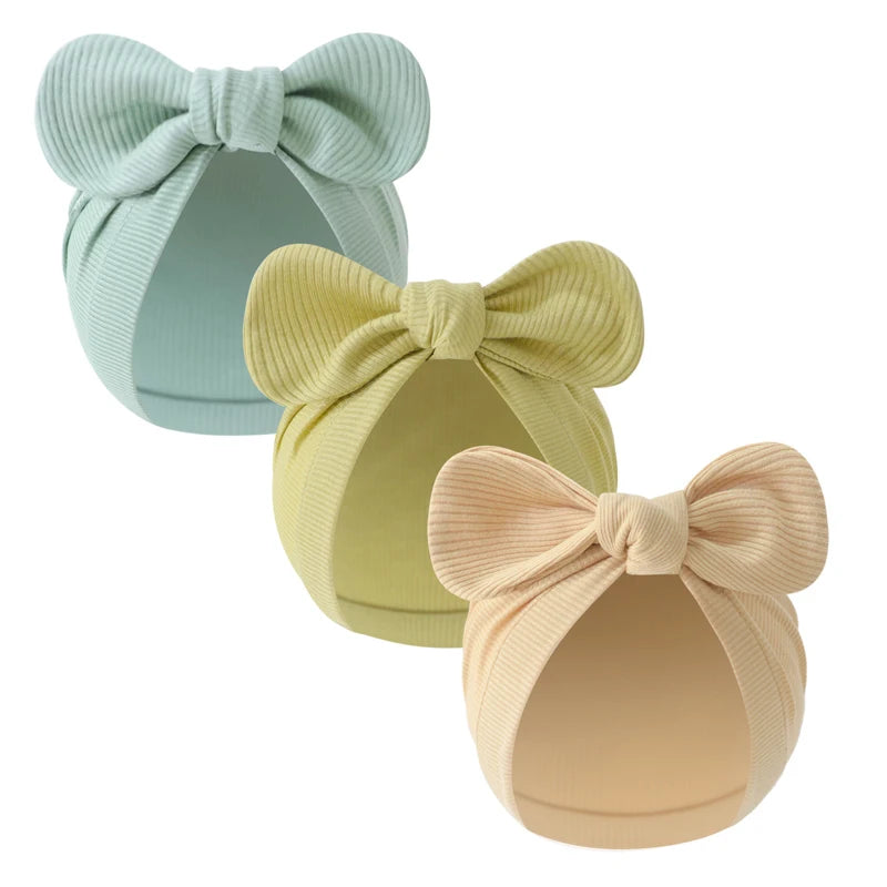3-Piece Cotton Newborn Cap Set | Infant Turban, Bow Beanie, & Bonnet for Boys & Girls (0-18M)