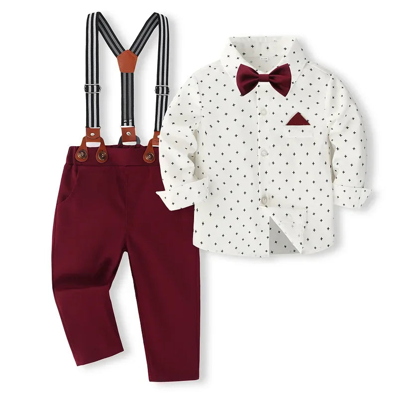 4-Piece Anniversary Outfit Set for Boys, Ages 1-5, Solid Color Spring/Autumn Boutique Clothing, Toddler Cotton Birthday Suit