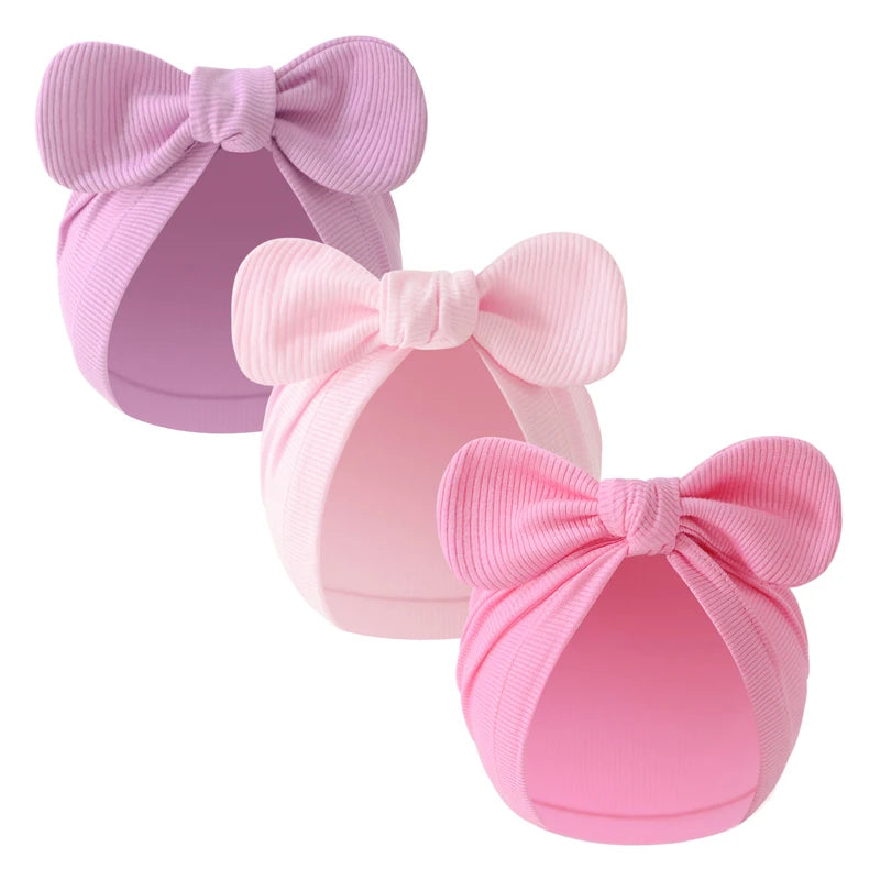 3-Piece Cotton Newborn Cap Set | Infant Turban, Bow Beanie, & Bonnet for Boys & Girls (0-18M)