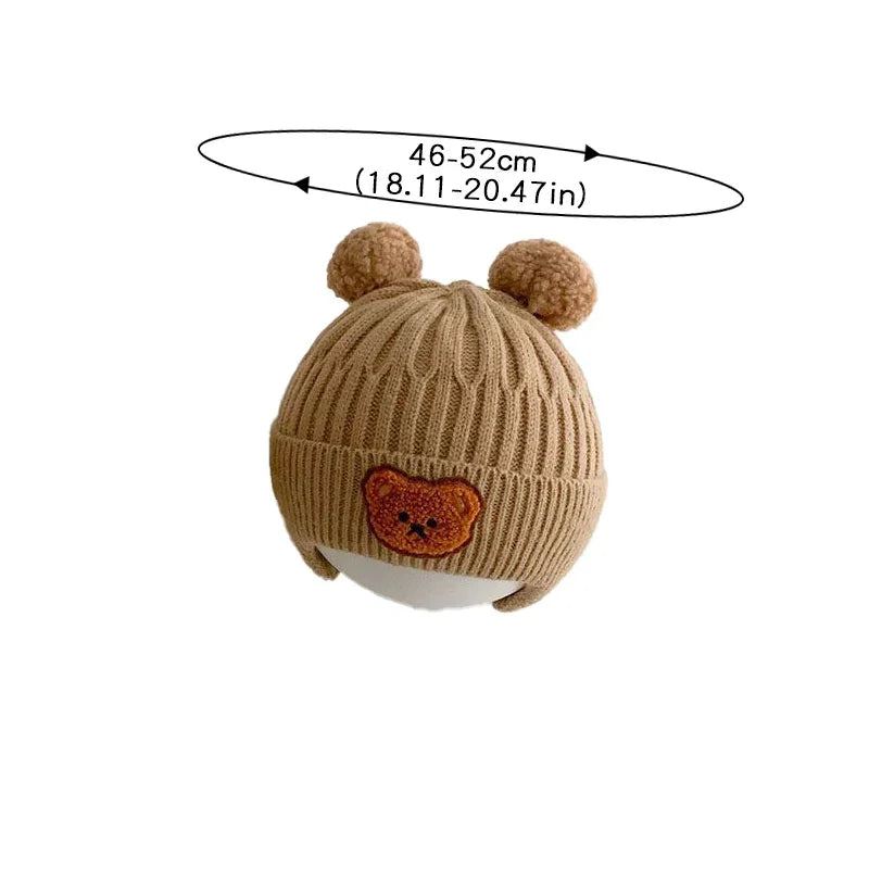 “Tiny2Toddler Cozy Knitted Baby Hat with Bear Ears – Thick, Warm Winter Beanie with Ear Protection (Korean Style)