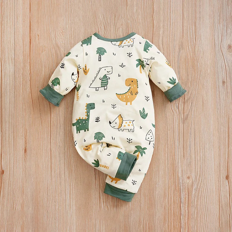 Tiny2Toddler Dinosaur Print Baby Romper – Long Sleeve Jumpsuit