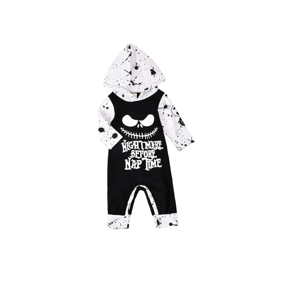 Halloween Baby Clothes Newborn Infant Babe Girl Boy Romper Long-Sleeve Hoodies Cotton Letter Print Nighmare Jumpsuit