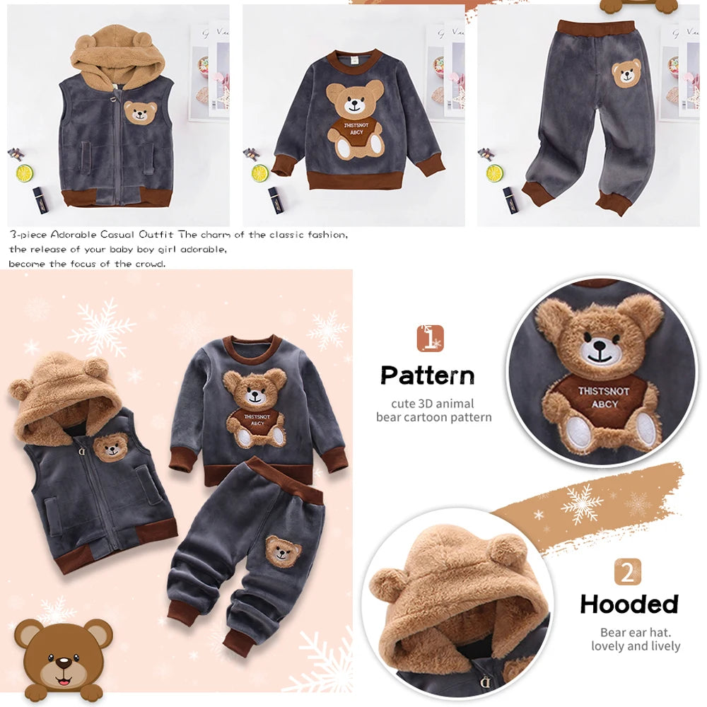 3PCS Winter Autumn Toddler Baby Boys Girls Clothes Baby Sweaters Coat +Pants +Hooded Vest