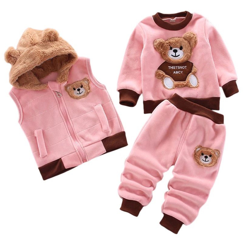 3PCS Winter Autumn Toddler Baby Boys Girls Clothes Baby Sweaters Coat +Pants +Hooded Vest