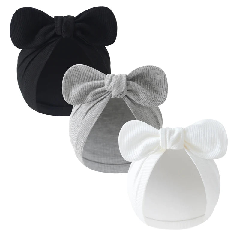 3-Piece Cotton Newborn Cap Set | Infant Turban, Bow Beanie, & Bonnet for Boys & Girls (0-18M)