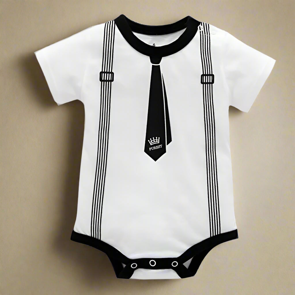 Newborn Baby Clothing Summer Gentleman Rompers 0-12M Infnat Boys Cotton Jumpsuit Male Bebe Body Clothes Tie Print Short Sleeve