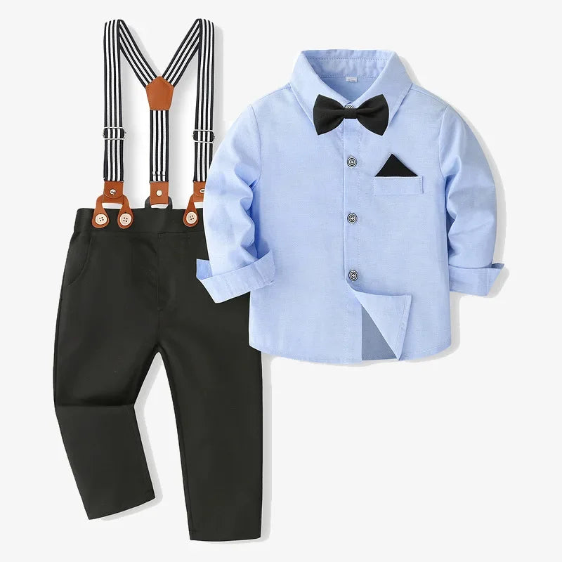 4-Piece Anniversary Outfit Set for Boys, Ages 1-5, Solid Color Spring/Autumn Boutique Clothing, Toddler Cotton Birthday Suit