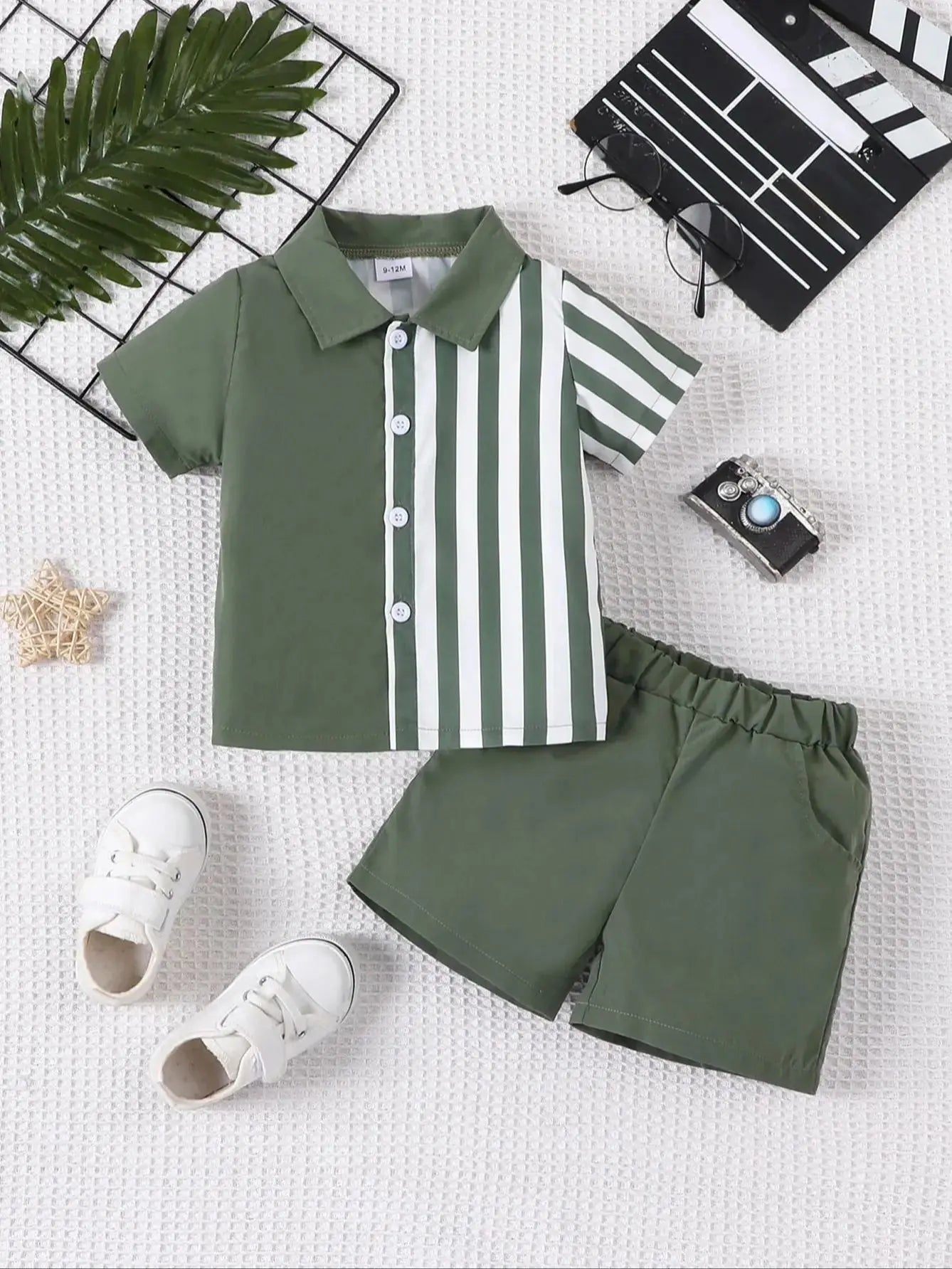 Charming 2-Piece Summer Set for Baby Boys – Short-Sleeve Spliced Shirt & Matching Shorts for Cool, Comfy, and Stylish Warm-Weather Wear