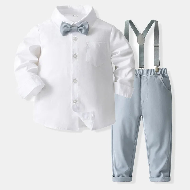 4-Piece Anniversary Outfit Set for Boys, Ages 1-5, Solid Color Spring/Autumn Boutique Clothing, Toddler Cotton Birthday Suit