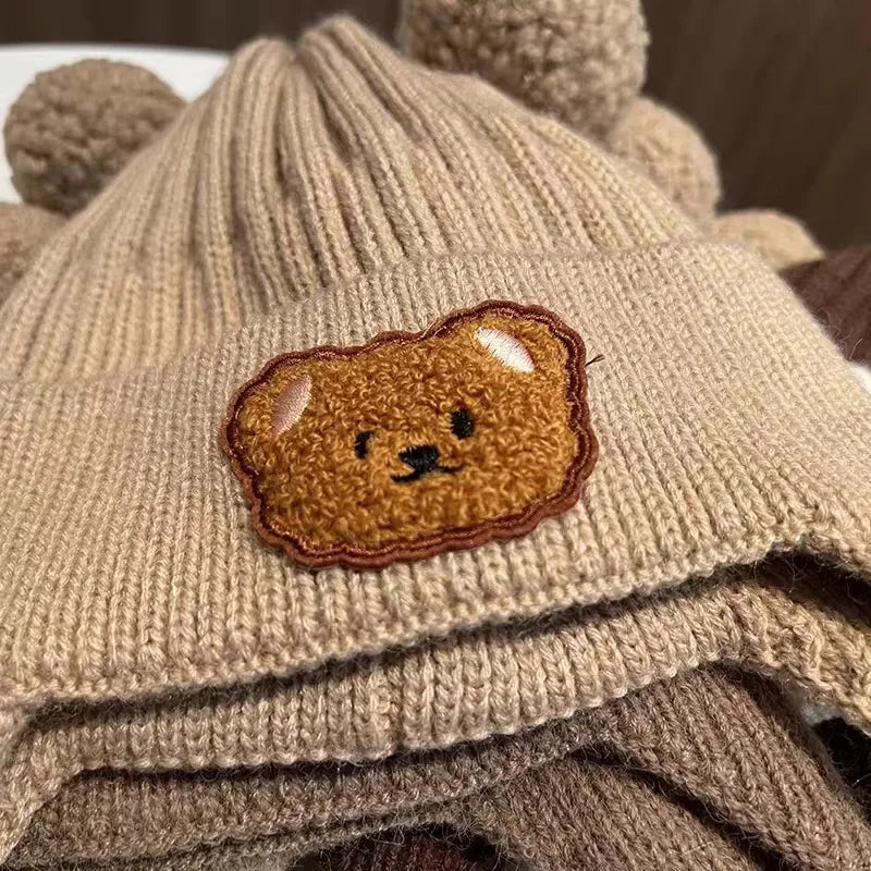“Tiny2Toddler Cozy Knitted Baby Hat with Bear Ears – Thick, Warm Winter Beanie with Ear Protection (Korean Style)