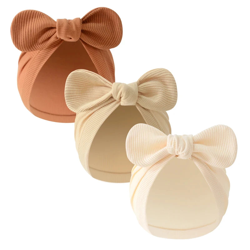 3-Piece Cotton Newborn Cap Set | Infant Turban, Bow Beanie, & Bonnet for Boys & Girls (0-18M)