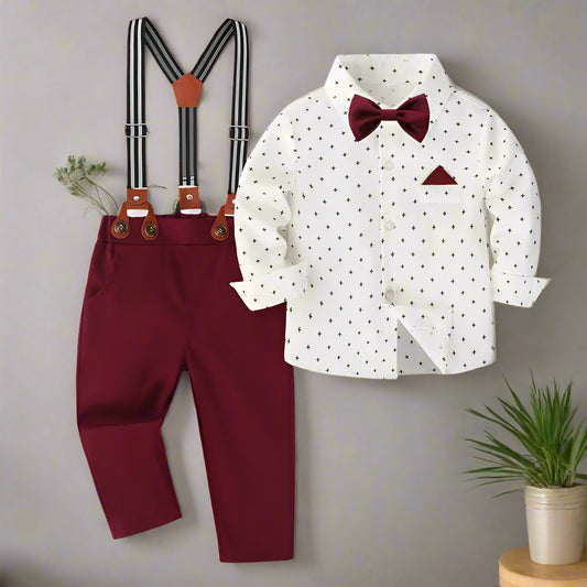 4-Piece Anniversary Outfit Set for Boys, Ages 1-5, Solid Color Spring/Autumn Boutique Clothing, Toddler Cotton Birthday Suit