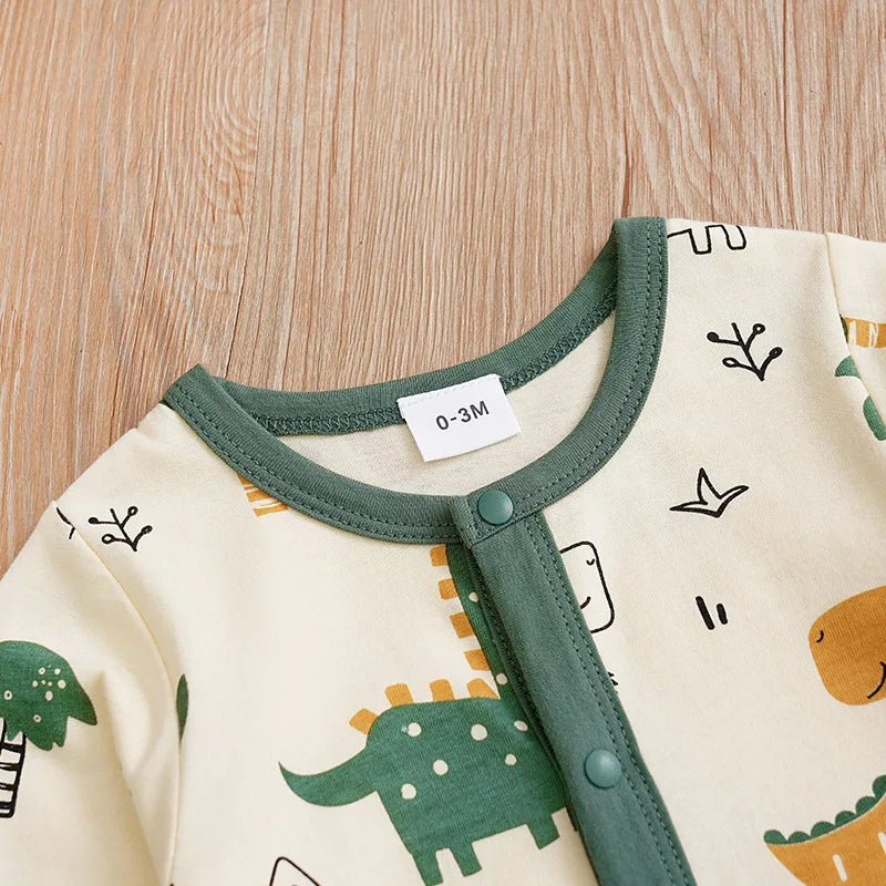 Tiny2Toddler Dinosaur Print Baby Romper – Long Sleeve Jumpsuit