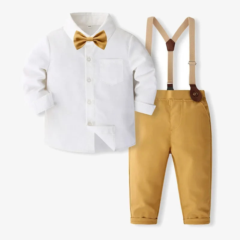 4-Piece Anniversary Outfit Set for Boys, Ages 1-5, Solid Color Spring/Autumn Boutique Clothing, Toddler Cotton Birthday Suit
