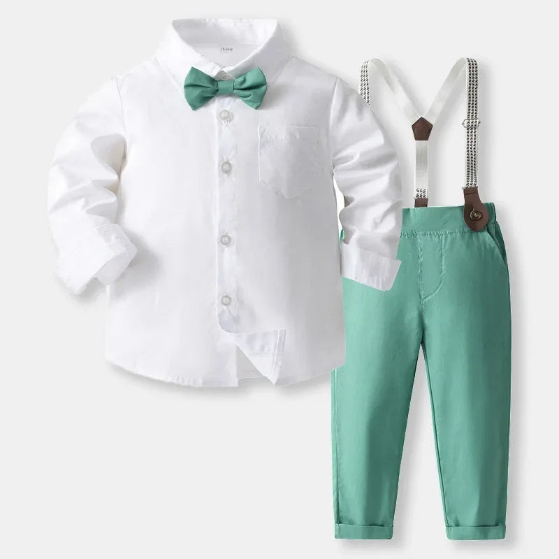 4-Piece Anniversary Outfit Set for Boys, Ages 1-5, Solid Color Spring/Autumn Boutique Clothing, Toddler Cotton Birthday Suit