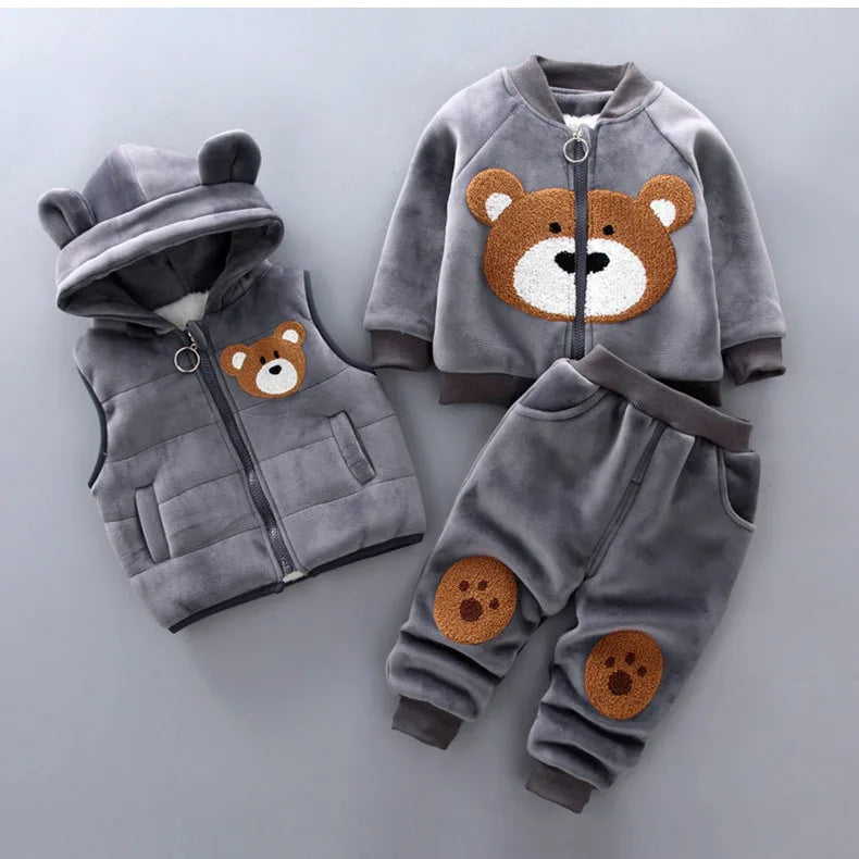 3PCS Winter Autumn Toddler Baby Boys Girls Clothes Baby Sweaters Coat +Pants +Hooded Vest